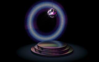 Empty metal product platform with a disco ball on the top, 3d rendering. photo