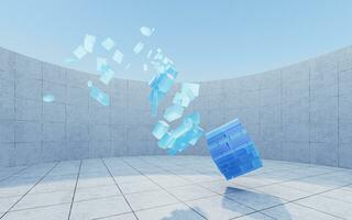 Translucent cubes with outdoor background, 3d rendering. photo