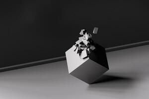 Gray split cube in sketch style, 3d rendering. photo