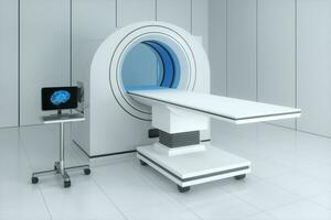The medical equipment CT machine in the white empty room, 3d rendering. photo