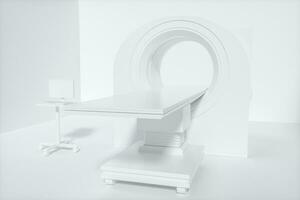 The medical equipment CT machine in the white empty room, 3d rendering. photo