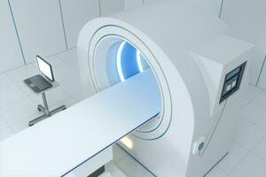 The medical equipment CT machine in the white empty room, 3d rendering. photo