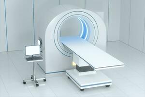 The medical equipment CT machine in the white empty room, 3d rendering. photo