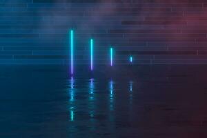 Glowing lines with brick background, 3d rendering. photo