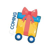 Gift is coming doodle vector colorful Sticker. EPS 10 file