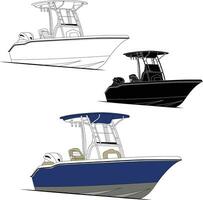 Boat vector, Fishing boat vector line art illustration for t- shirt or other materials printing
