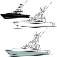 Vector, line art and color image of side view fishing boat on a white background. vector