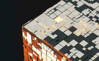 Cubes and materials, circuits structure, 3d rendering. photo