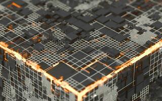 Cubes and materials, circuits and Lines, 3d rendering. photo