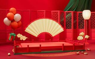 Empty stage with Chinese background, 3d rendering. photo