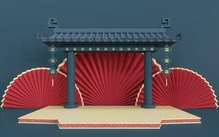 Empty marketing stage, Chinese style, 3d rendering. photo