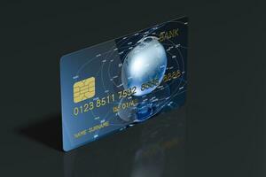 Blue bank card with dark background, 3d rendering. photo