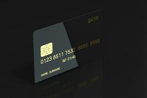 Black bank card with golden numbers, 3d rendering. photo