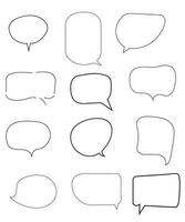 Vector Set of speech bubbles. Dialog box icon, message template. Doodle clouds for text, lettering. Different shape of empty balloons for talk on blue background. Flat vector illustration.