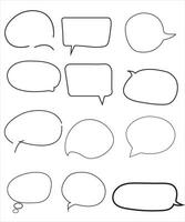 Vector Set of speech bubbles. Dialog box icon, message template. Doodle clouds for text, lettering. Different shape of empty balloons for talk on blue background. Flat vector illustration.