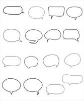 Vector Set of speech bubbles. Dialog box icon, message template. Doodle clouds for text, lettering. Different shape of empty balloons for talk on blue background. Flat vector illustration.