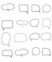 Vector Set of speech bubbles. Dialog box icon, message template. Doodle clouds for text, lettering. Different shape of empty balloons for talk on blue background. Flat vector illustration.