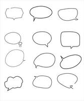 Vector Set of speech bubbles. Dialog box icon, message template. Doodle clouds for text, lettering. Different shape of empty balloons for talk on blue background. Flat vector illustration.