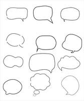 Vector Set of speech bubbles. Dialog box icon, message template. Doodle clouds for text, lettering. Different shape of empty balloons for talk on blue background. Flat vector illustration.