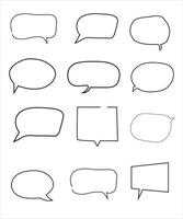 Vector Set of speech bubbles. Dialog box icon, message template. Doodle clouds for text, lettering. Different shape of empty balloons for talk on blue background. Flat vector illustration.