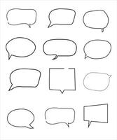 Vector Set of speech bubbles. Dialog box icon, message template. Doodle clouds for text, lettering. Different shape of empty balloons for talk on blue background. Flat vector illustration.