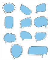 Vector Set of speech bubbles. Dialog box icon, message template. Blue clouds for text, lettering. Different shape of empty balloons for talk on isolated background. Flat vector illustration