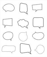 Vector Set of speech bubbles. Dialog box icon, message template. Doodle clouds for text, lettering. Different shape of empty balloons for talk on blue background. Flat vector illustration.