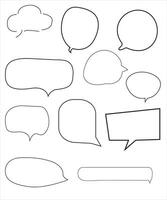 Vector Set of speech bubbles. Dialog box icon, message template. Doodle clouds for text, lettering. Different shape of empty balloons for talk on blue background. Flat vector illustration.