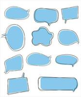 Vector Set of speech bubbles. Dialog box icon, message template. Blue clouds for text, lettering. Different shape of empty balloons for talk on isolated background. Flat vector illustration