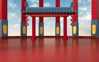 Chinese gate with pillars,  3d rendering. photo