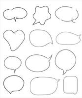 Vector Set of speech bubbles. Dialog box icon, message template. Doodle clouds for text, lettering. Different shape of empty balloons for talk on blue background. Flat vector illustration.