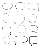 Vector Set of speech bubbles. Dialog box icon, message template. Doodle clouds for text, lettering. Different shape of empty balloons for talk on blue background. Flat vector illustration.