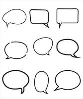 Vector Set of speech bubbles. Dialog box icon, message template. Doodle clouds for text, lettering. Different shape of empty balloons for talk on blue background. Flat vector illustration.