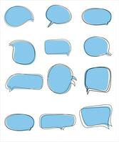 Vector Set of speech bubbles. Dialog box icon, message template. Blue clouds for text, lettering. Different shape of empty balloons for talk on isolated background. Flat vector illustration