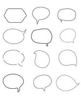 Vector Set of speech bubbles. Dialog box icon, message template. Doodle clouds for text, lettering. Different shape of empty balloons for talk on blue background. Flat vector illustration.