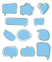 Vector Set of speech bubbles. Dialog box icon, message template. Blue clouds for text, lettering. Different shape of empty balloons for talk on isolated background. Flat vector illustration