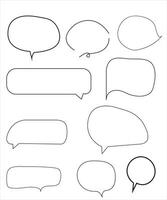 Vector Set of speech bubbles. Dialog box icon, message template. Doodle clouds for text, lettering. Different shape of empty balloons for talk on blue background. Flat vector illustration.