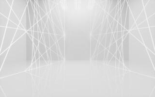 White empty room with glowing neon lines, 3d rendering. photo