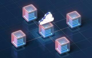 Block chains and cloud computing, 3d rendering. photo