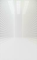 White empty room with glowing neon lines, 3d rendering. photo