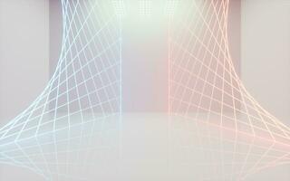 White empty room with glowing neon lines, 3d rendering. photo