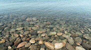 Calm surface of the lake with a sunny day. Shot in Sayram Lake in Xinjiang, China. photo