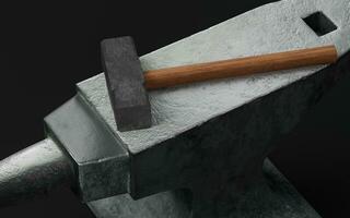 Anvil and hammer, 3d rendering. photo