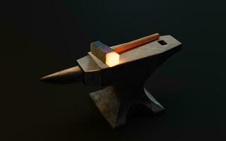 Anvil and hot hammer, 3d rendering. photo