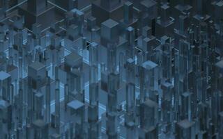 Technological cubes with black background, 3d rendering. photo