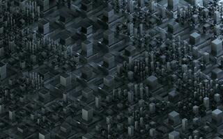 Technological cubes with black background, 3d rendering. photo