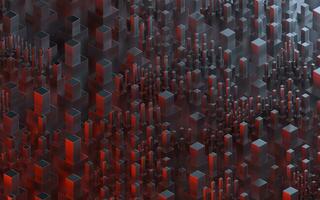 Technological cubes with black background, 3d rendering. photo