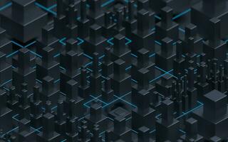 Technological cubes with black background, 3d rendering. photo