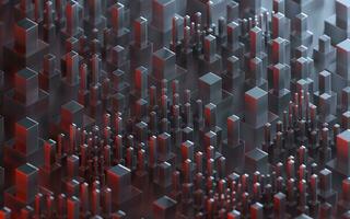 Technological cubes with black background, 3d rendering. photo