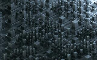 Technological cubes with black background, 3d rendering. photo